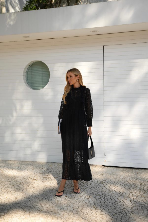 Vestido Renda Midi Preto