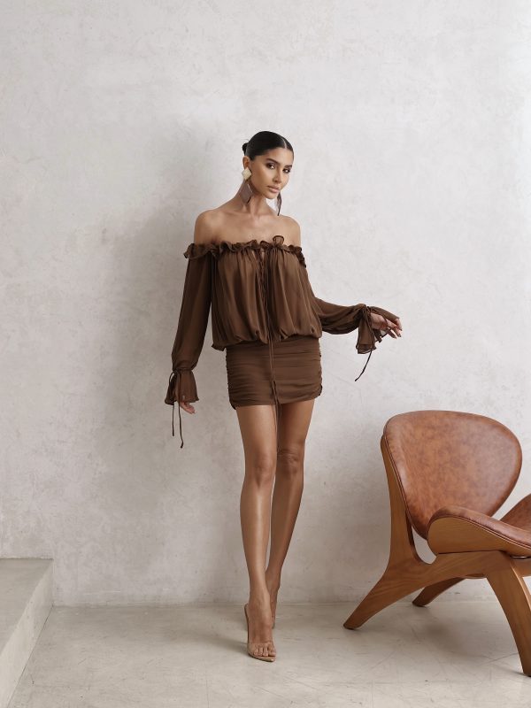 Vestido Ombro a Ombro Colissê Marrom