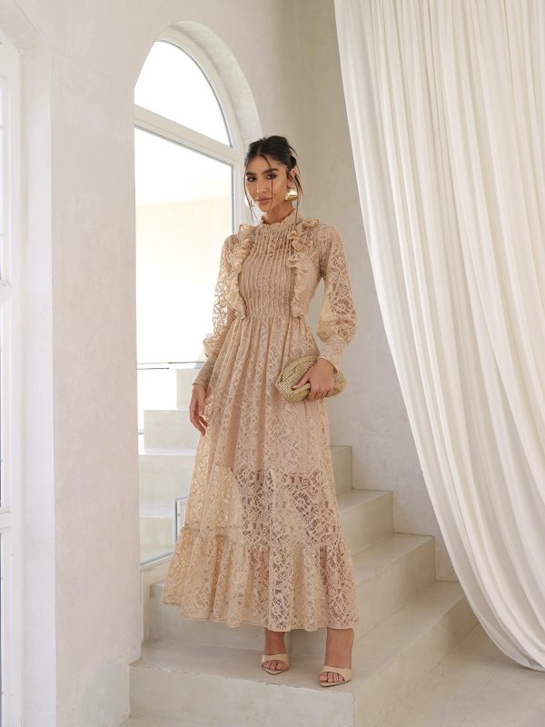 Vestido Renda Midi Areia