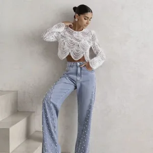 Calça Jeans Pérolas Summer Boho