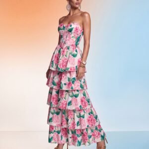 Vestido Longo Camadas Capri Rosa