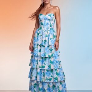 Vestido Longo Camadas Capri Azul